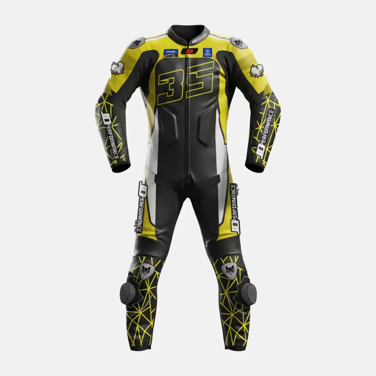 JD Men's One-Piece Race Suit – Black & Yellow Web