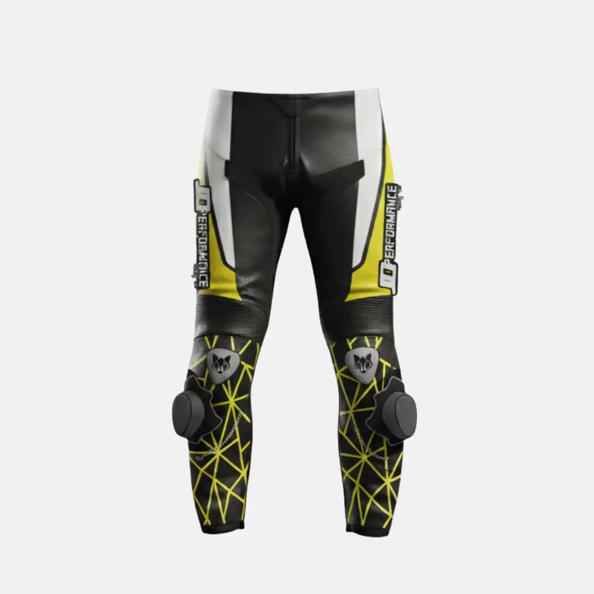 JD Men's Leather Race Pants – Black & Yellow Web