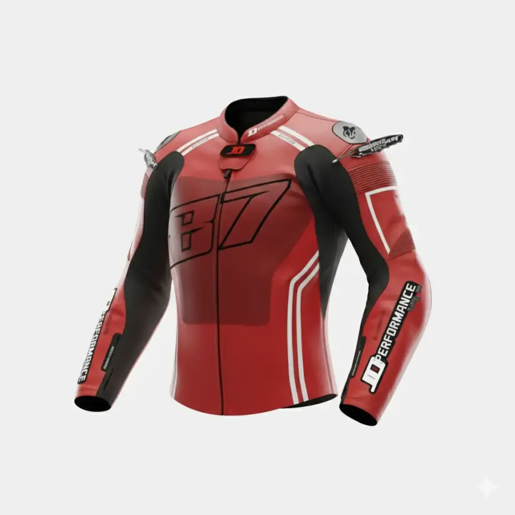 JD Women's Leather Race Jacket – Crimson Stripe