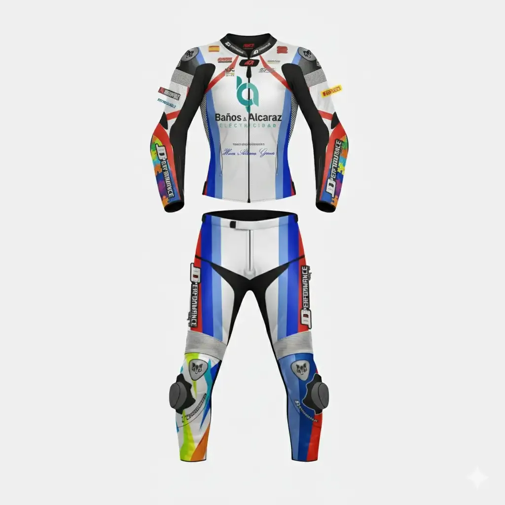 JD Women's Two-Piece Race Suit – White, Blue & Red