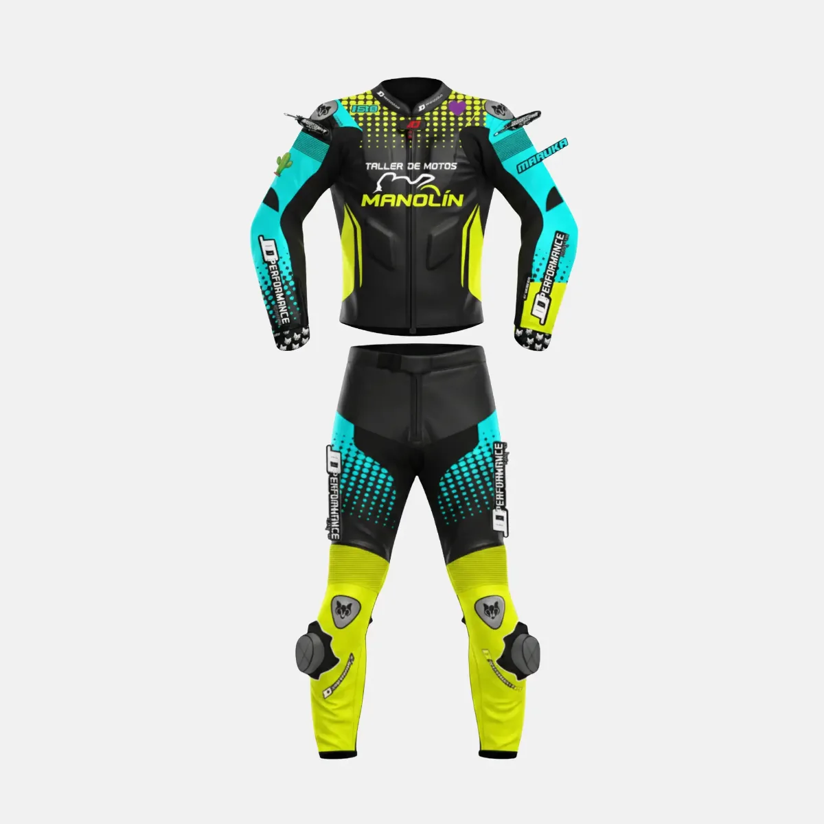 JD Men's Two-Piece Race Suit – Teal & Fluo Yellow