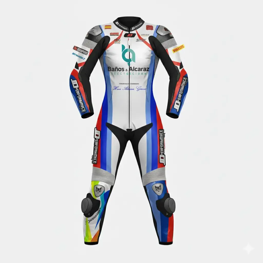 JD Women's One-Piece Race Suit – White, Blue & Red