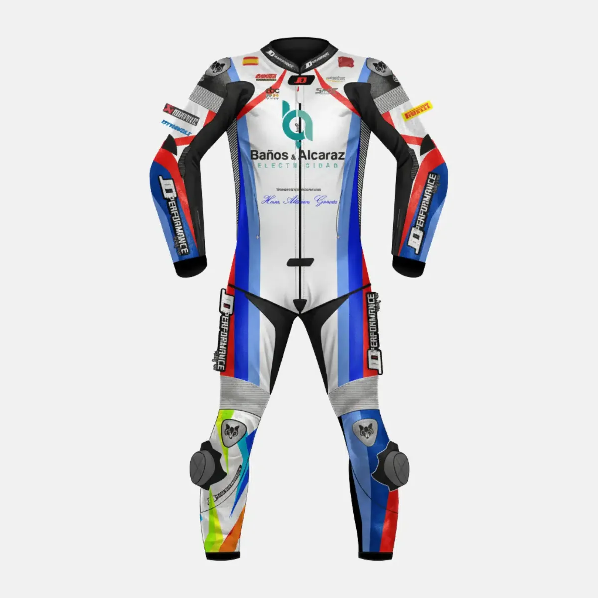 JD Men's One-Piece Race Suit – White, Blue & Red