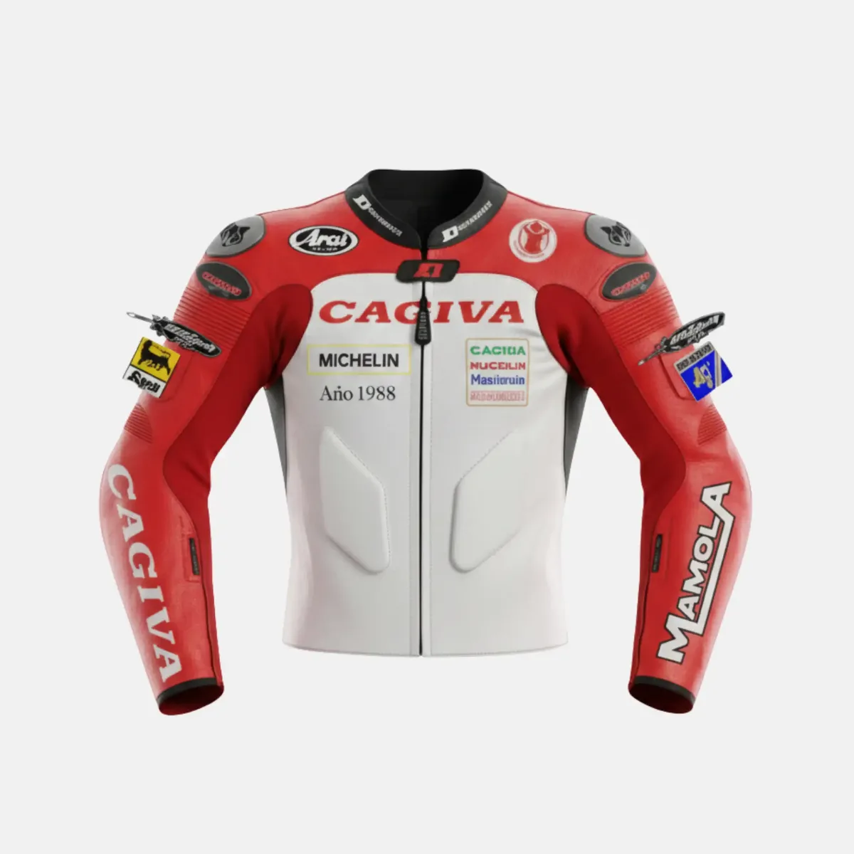 JD Men's Leather Race Jacket – White & Red Classic