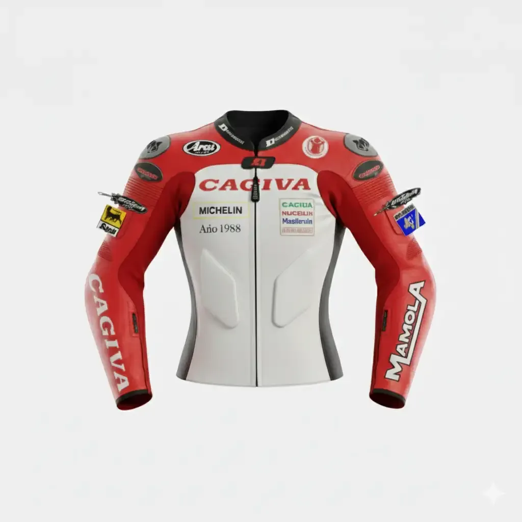 JD Women's Leather Race Jacket – White & Red Classic