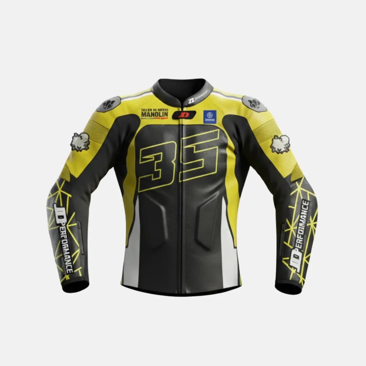 JD Men's Leather Race Jacket – Black & Yellow Web