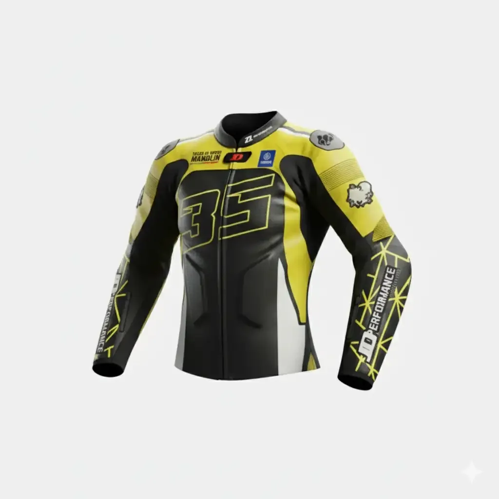 JD Women's Leather Race Jacket – Black & Yellow Web