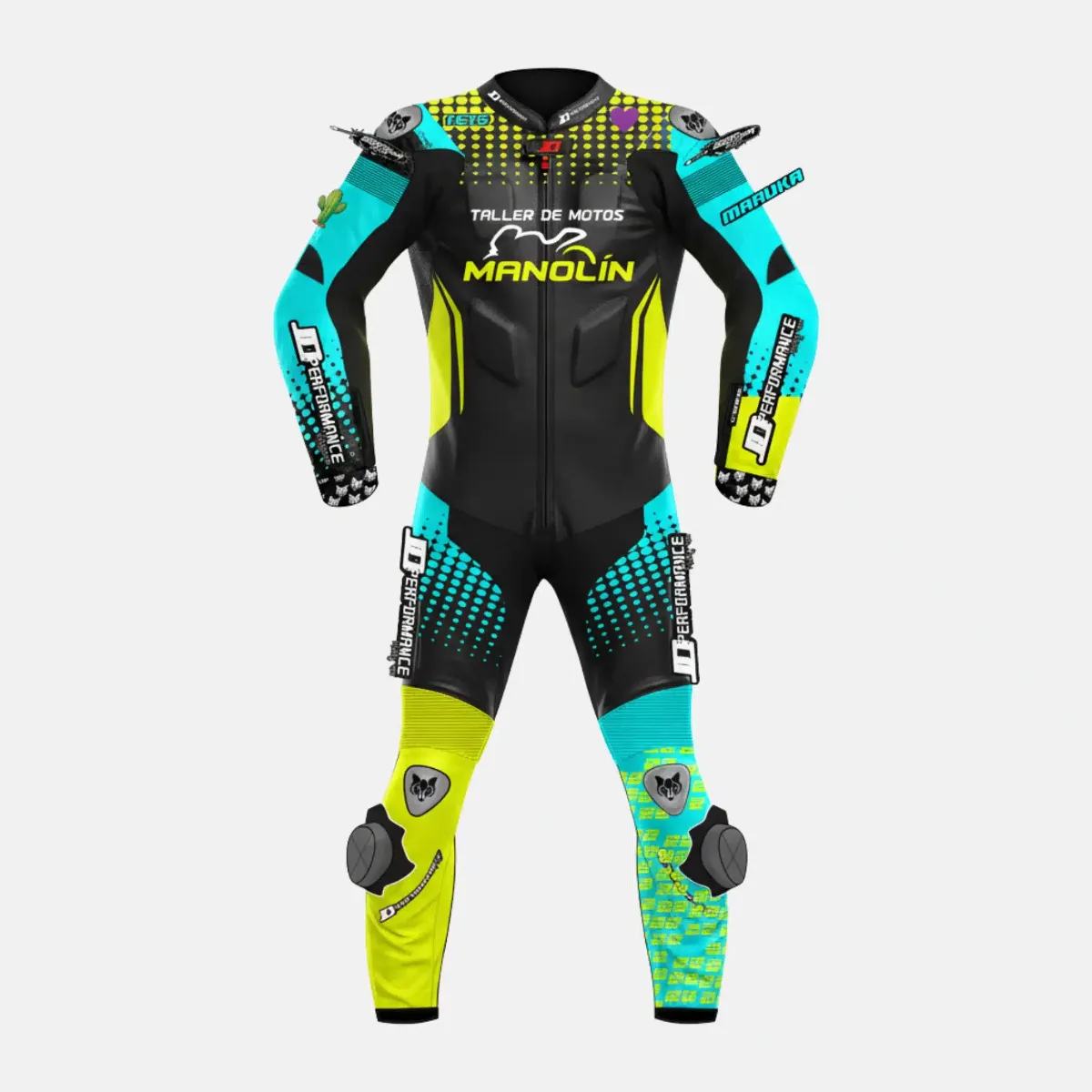 JD Men's One-Piece Race Suit – Teal & Fluo Yellow