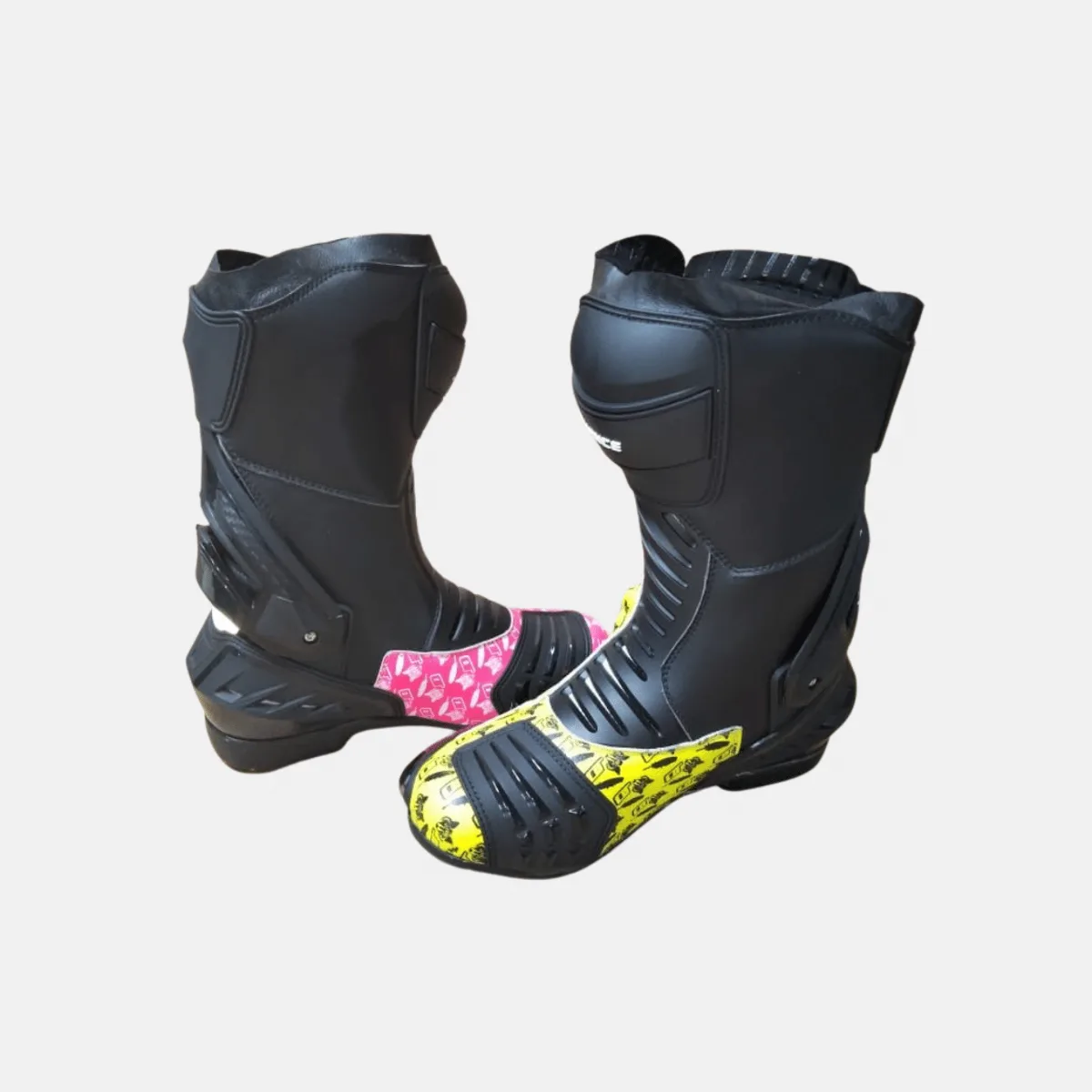 JD Performance Race Boots – Black with Pink & Yellow Toe