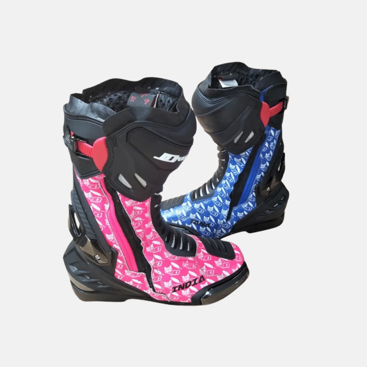 JD Performance Race Boots – Pink & Blue Print