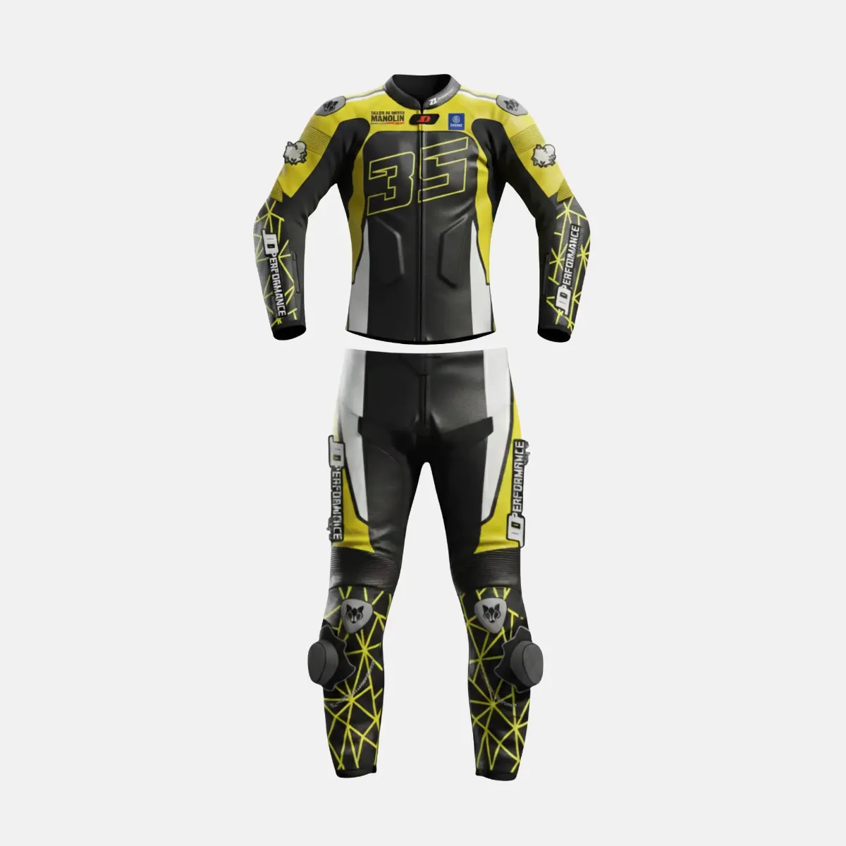 JD Men's Two-Piece Race Suit – Black & Yellow Web
