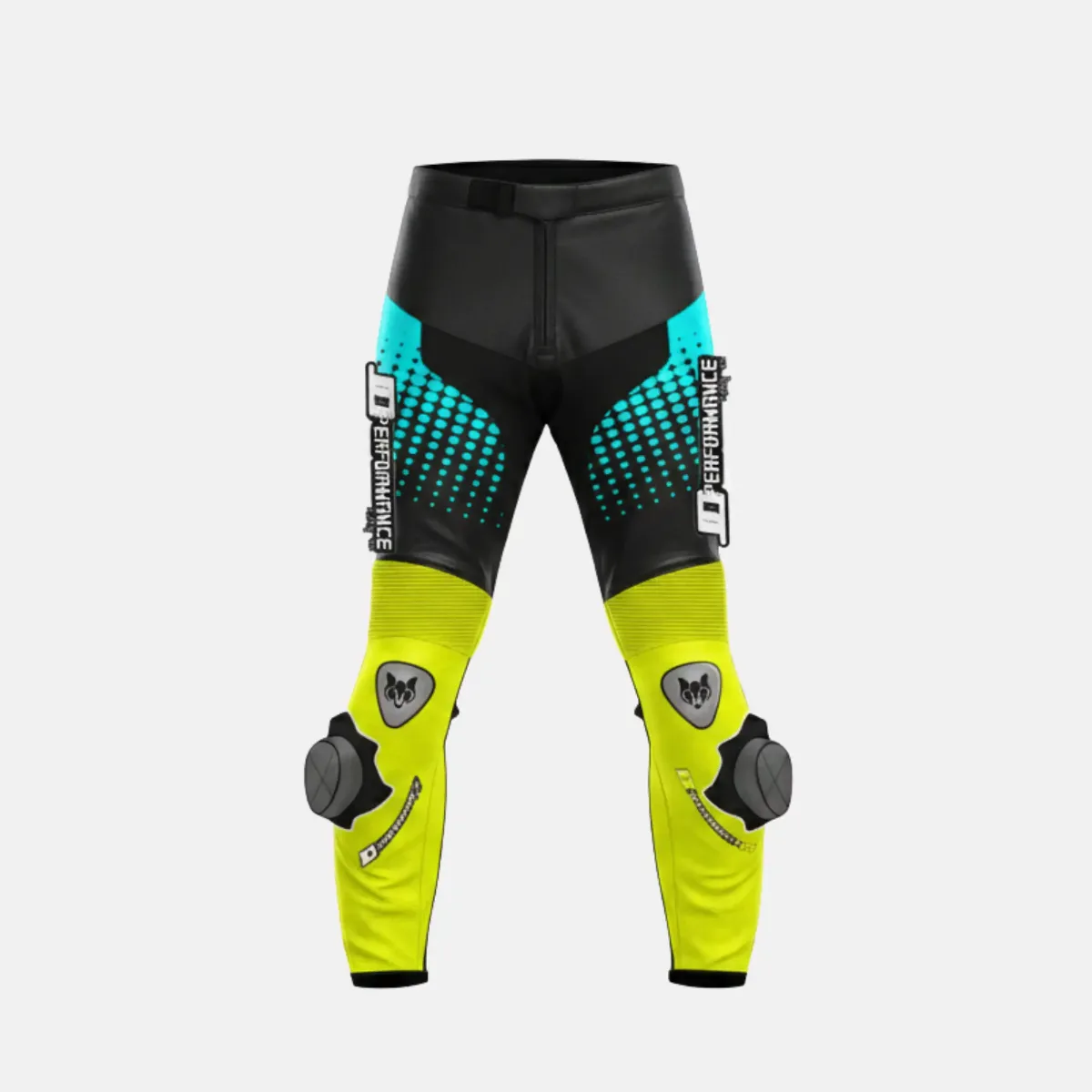 JD Men's Leather Race Pants – Teal & Fluo Yellow