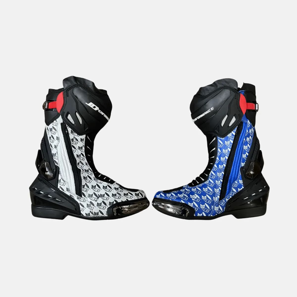 JD Performance Race Boots – White & Blue Print