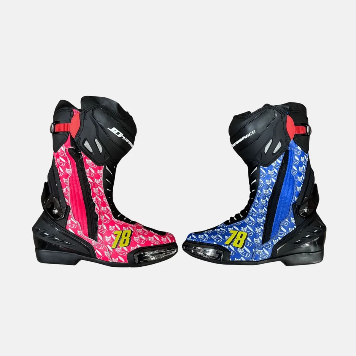 JD Performance Race Boots – Pink & Blue Number