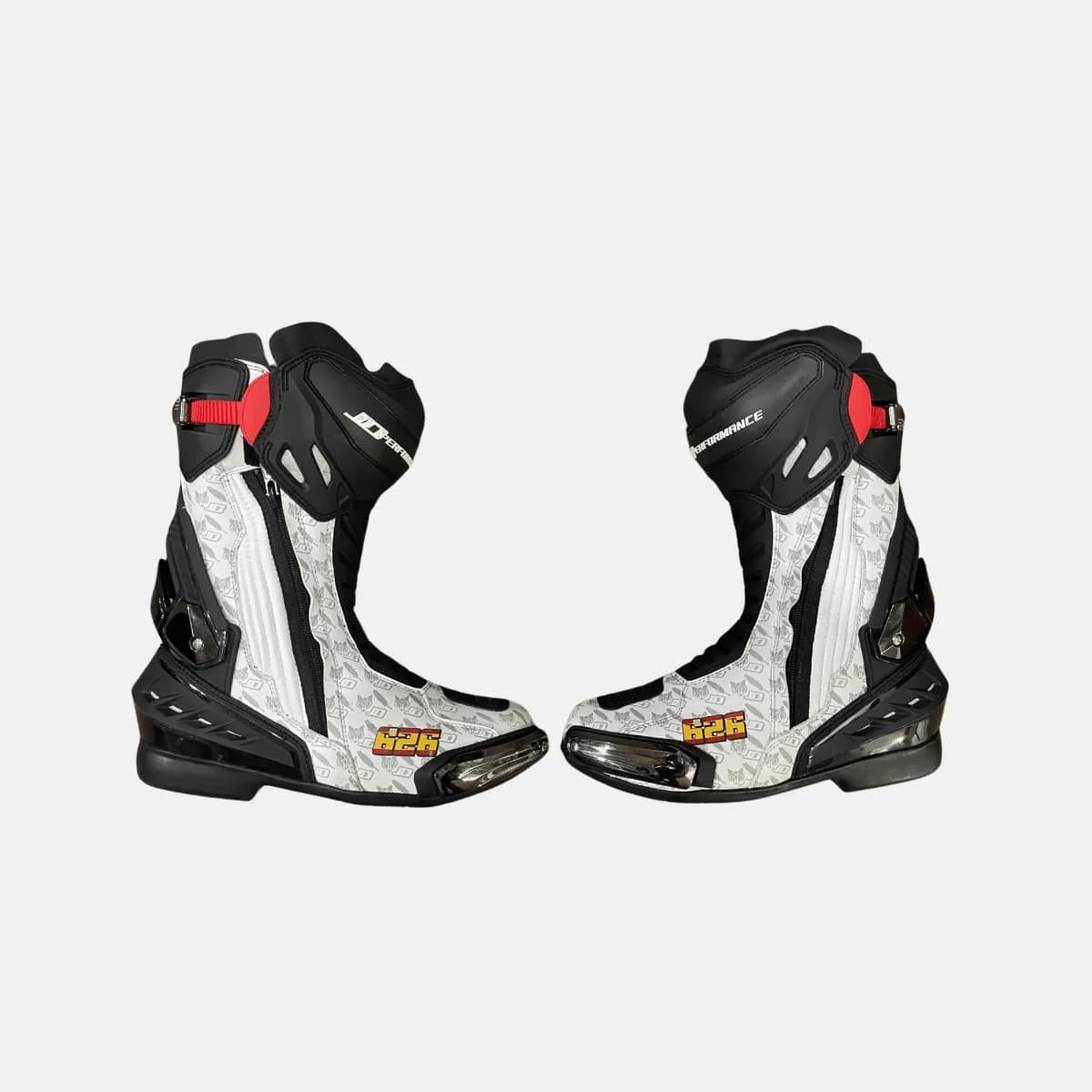 JD Performance Race Boots – White & Black Print