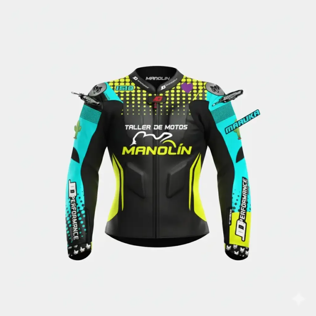 JD Women's Leather Race Jacket – Teal & Fluo Yellow