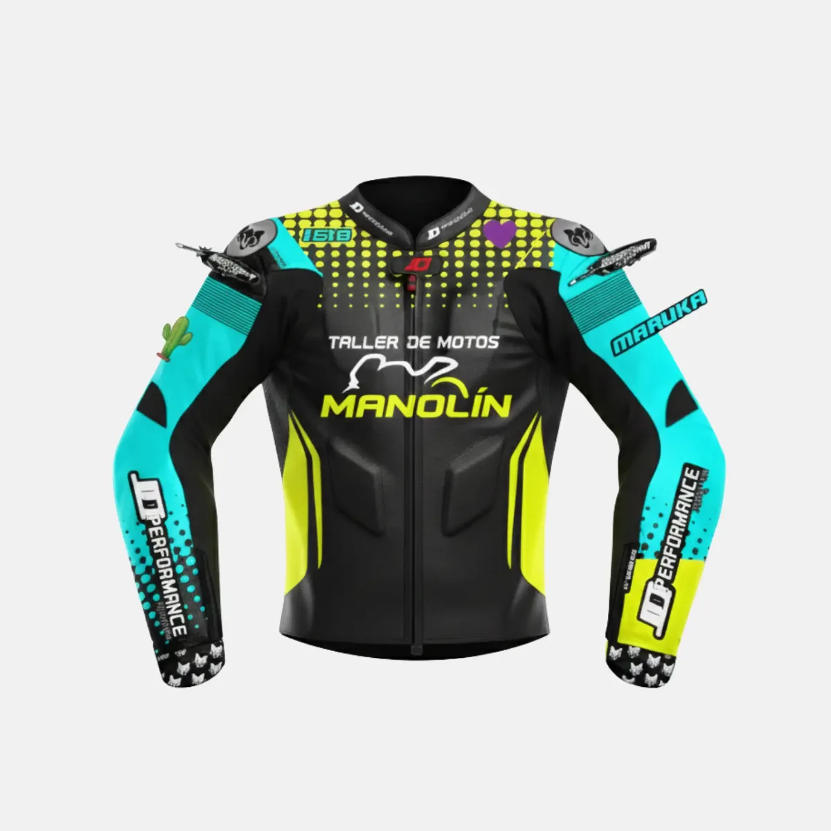 JD Men's Leather Race Jacket – Teal & Fluo Yellow