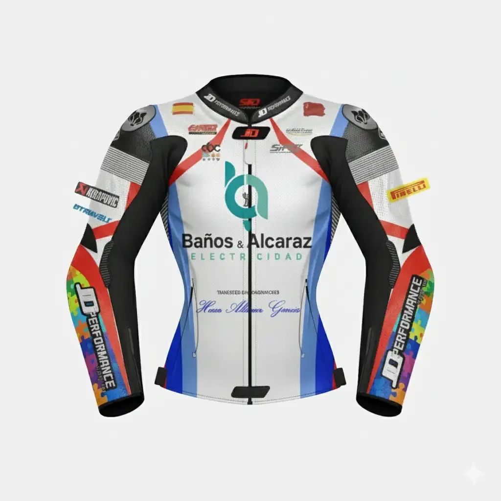 JD Women's Leather Race Jacket – White, Blue & Red