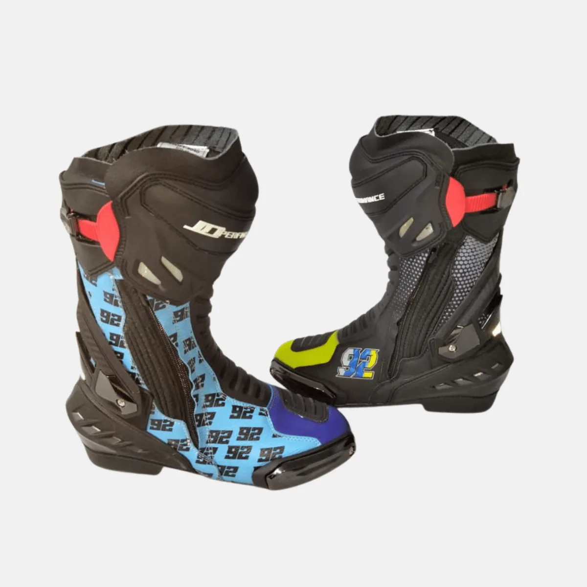 JD Performance Race Boots – Blue & Grey Pattern